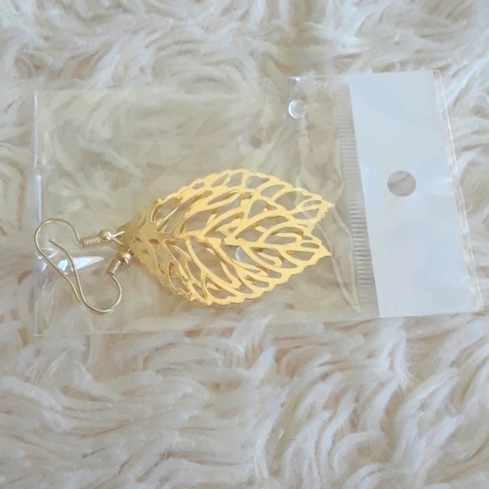 Gold Leaf Earrings Metal Cutouts